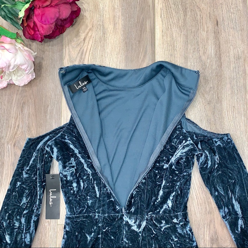✅ CLEARANCE Lulus A Little Crush Velvet Cold Shoulder Long Sleeve Dress - Picture 5 of 6